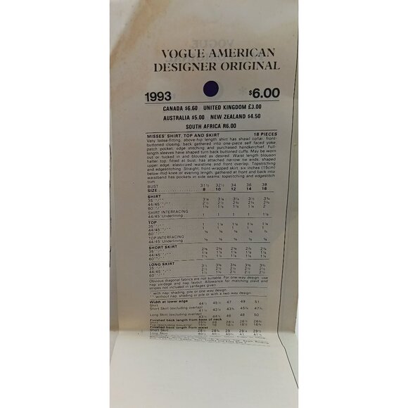 UNCUT Vintage Sewing PATTERN Vogue 1993, Ladies 1970s Shirt Top and Skirt Americ - Picture 2 of 2